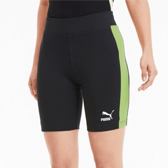 Puma Classics Biker Shorts 7" White Stripe Black High Rise Waisted Size XS - Picture 3 of 14